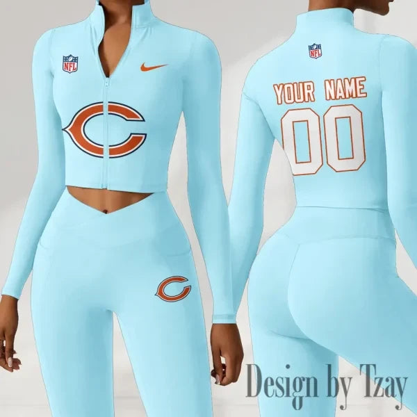 Chicago Bears Women Activewear Set 2 Piece Crop Jacket and High Waist Leggings SPTZSTW204