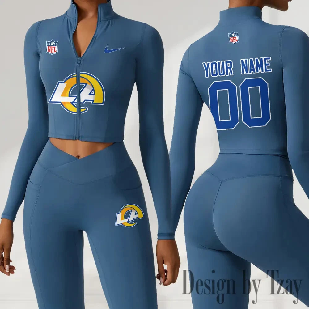 Los Angeles Rams Women Activewear Set 2 Piece Crop Jacket and High Waist Leggings SPTZSTW217