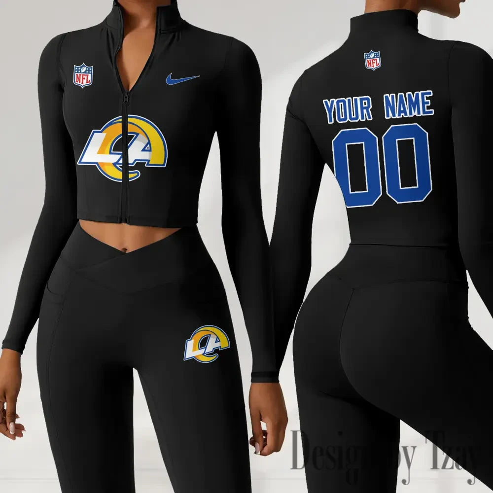 Los Angeles Rams Women Activewear Set 2 Piece Crop Jacket and High Waist Leggings SPTZSTW217