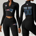 New England Patriots Women Activewear Set 2 Piece Crop Jacket and High Waist Leggings SPTZSTW220