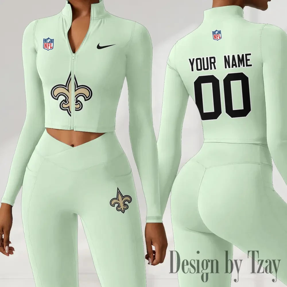 New Orleans Saints Women Activewear Set 2 Piece Crop Jacket and High Waist Leggings SPTZSTW221