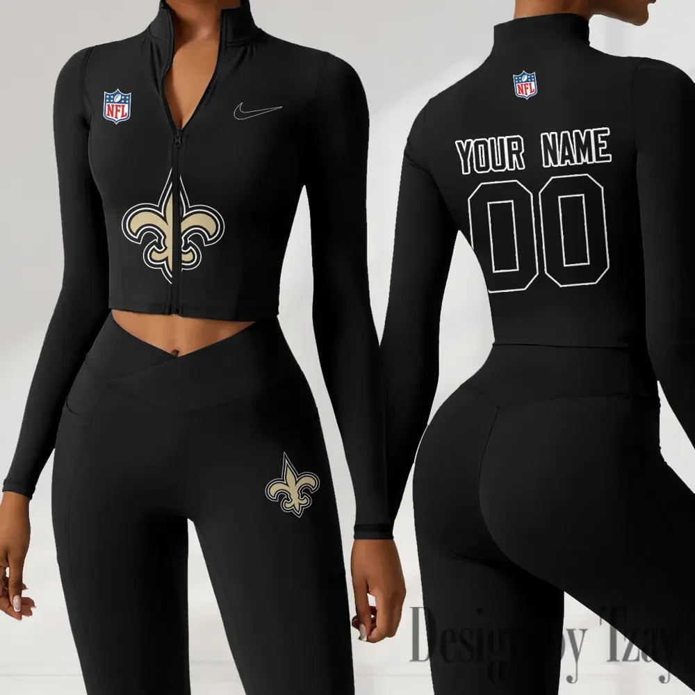 New Orleans Saints Women Activewear Set 2 Piece Crop Jacket and High Waist Leggings SPTZSTW221