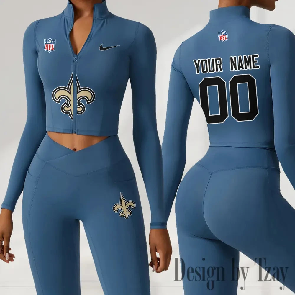 New Orleans Saints Women Activewear Set 2 Piece Crop Jacket and High Waist Leggings SPTZSTW221