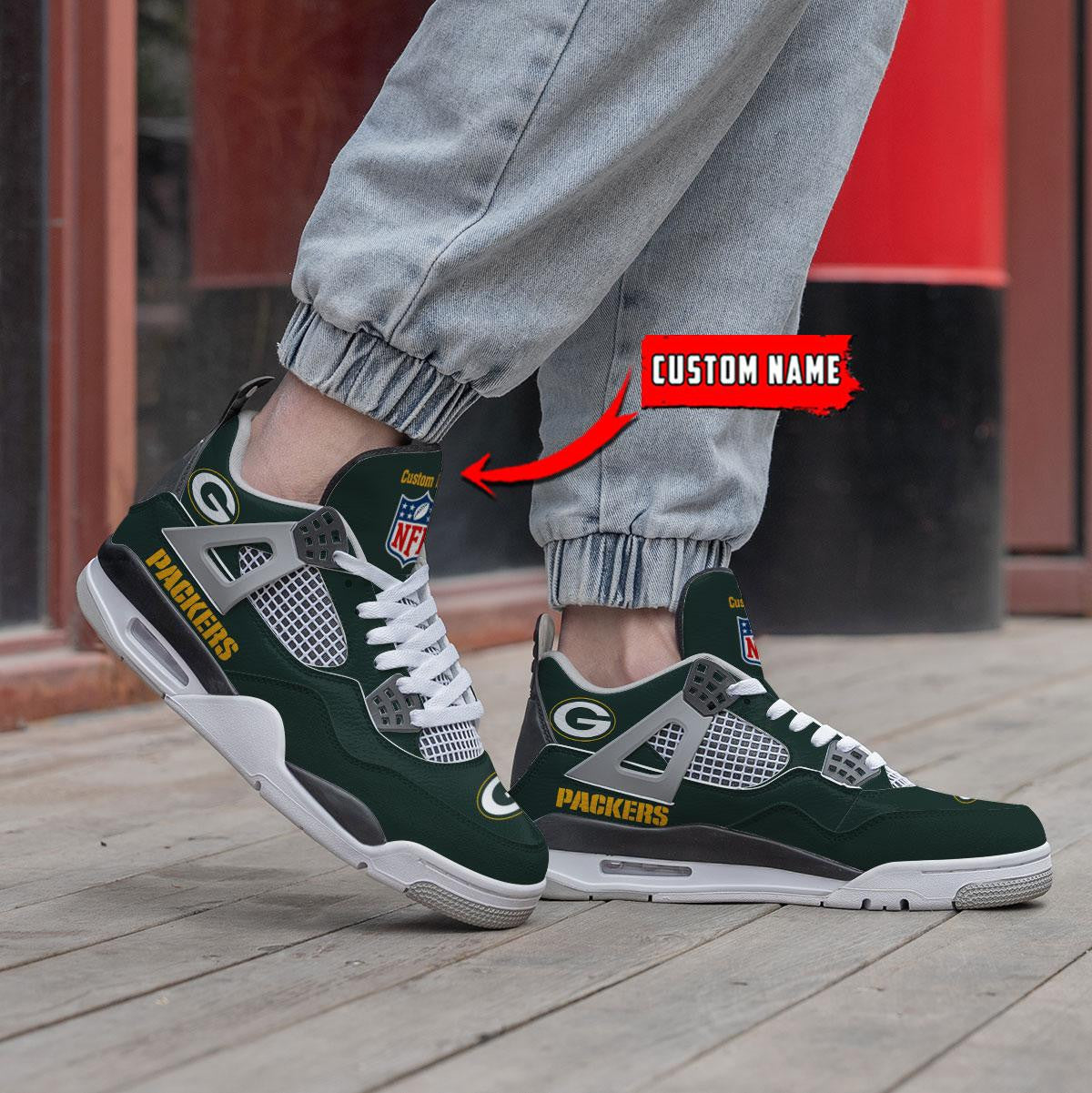 Green Bay Packers Personalized AJ4 Sneaker BG342