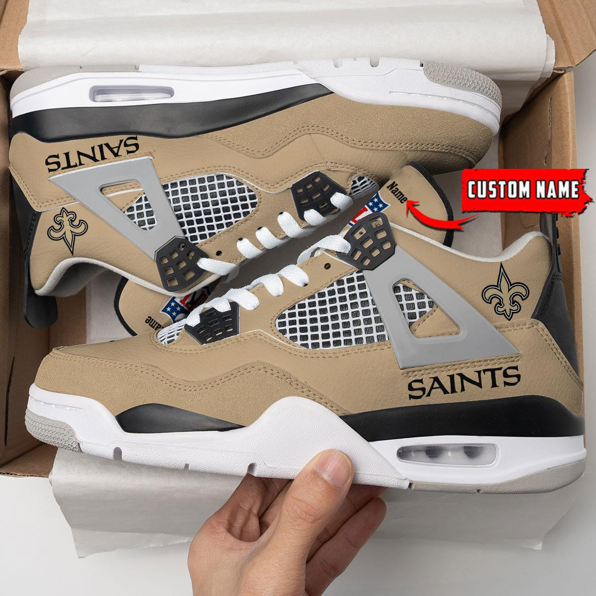 New Orleans Saints Personalized AJ4 Sneaker BG334