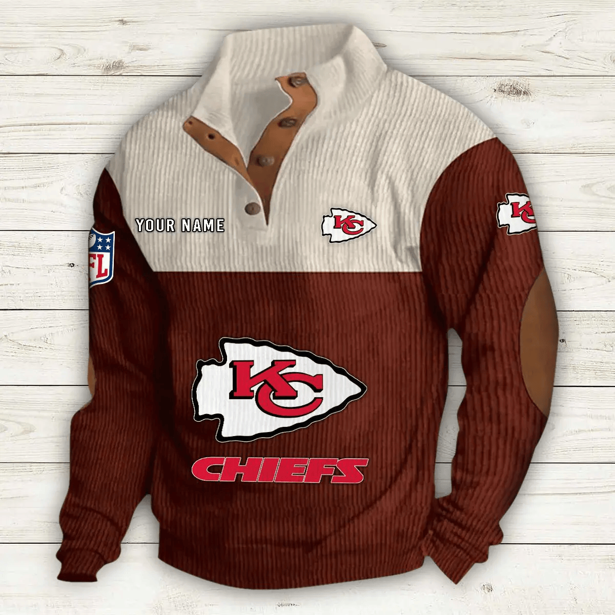 Kansas City Chiefs S9DBSCH651 Premium Stand-Collar Game-Day Pullover - Engineered Warmth & Personalized Name