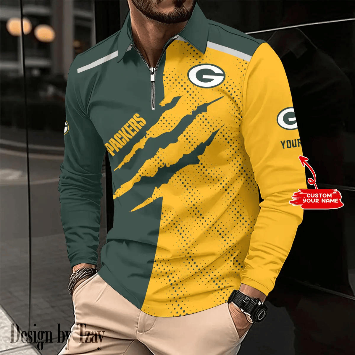 SPTLSPS066- Green Bay Packers Long Sleeve Zip | Polo Shirt DV7