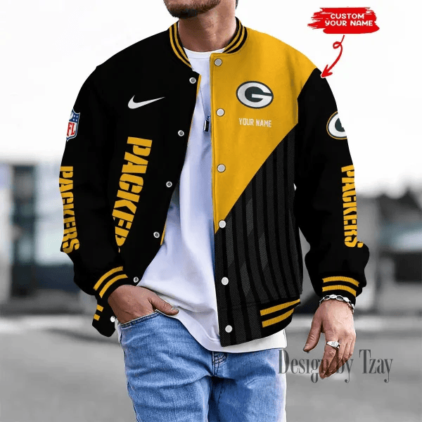 SPTBBJACKET108-Green Bay Packers Personalized New Baseball Jacket Gifts For Fan