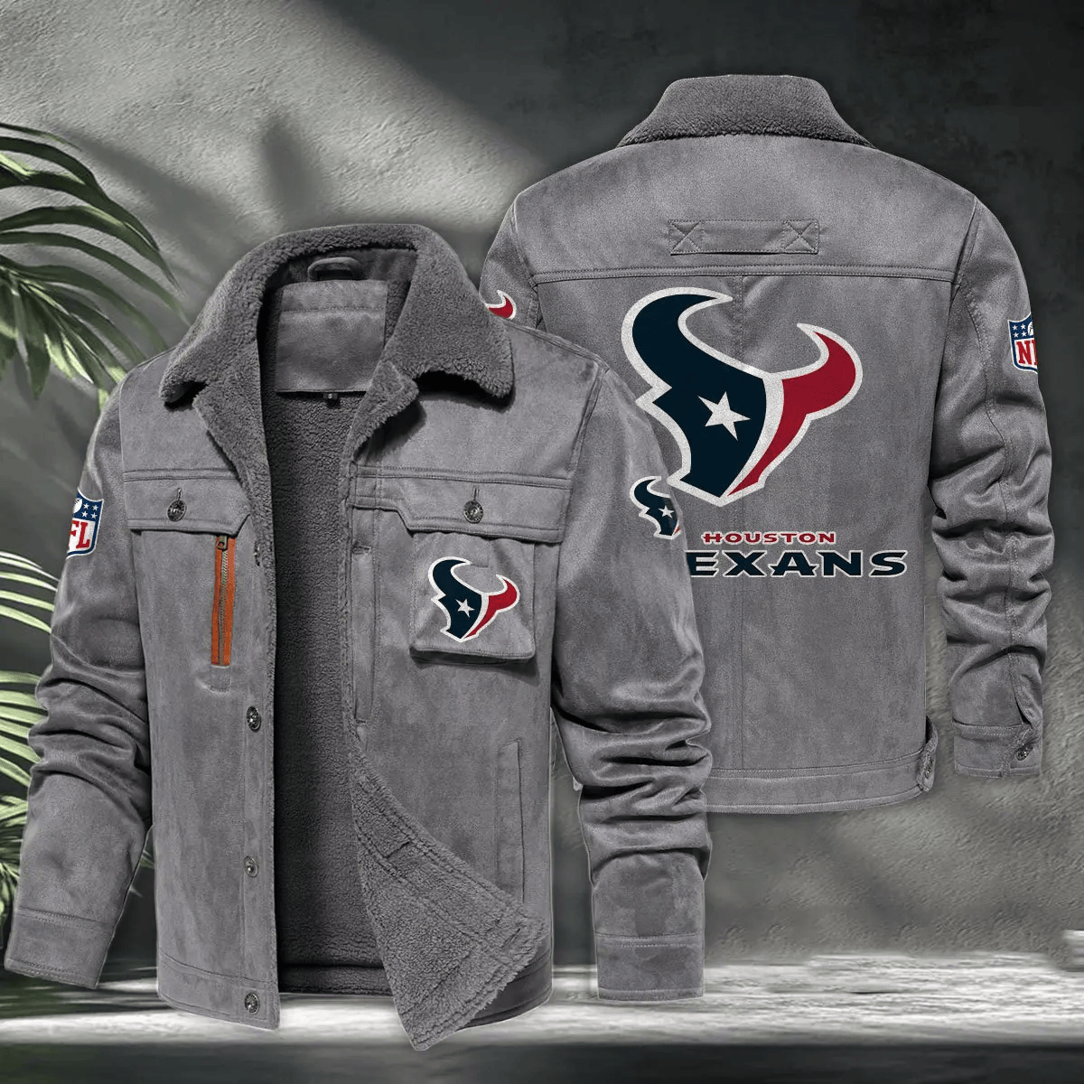 Houston Texans PURHLA013 Fur Collar Winter Casual Jacket