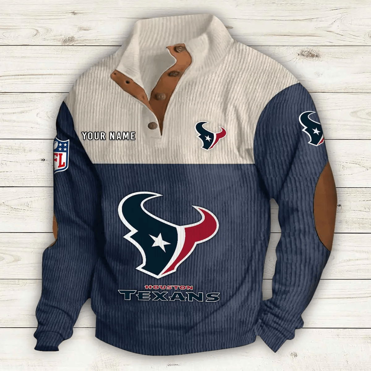 Houston Texans S9DBSCH648 Premium Stand-Collar Game-Day Pullover - Engineered Warmth & Personalized Name
