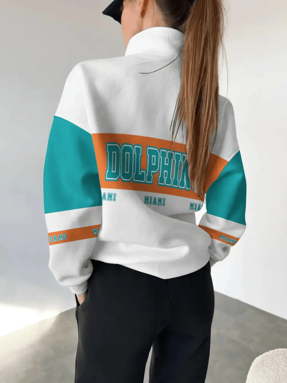 Miami Dolphins New Design Casual Snap Mockneck Pullover Sweatshirt SPTCSMPS062