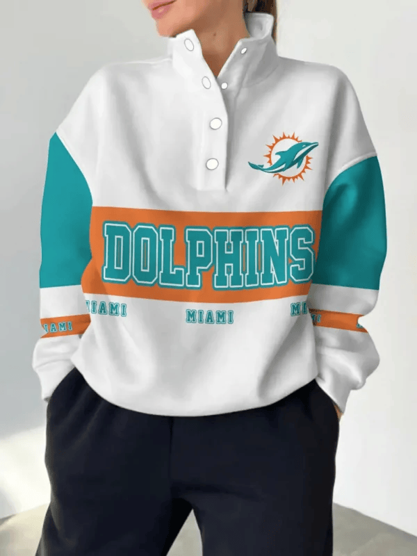 Miami Dolphins New Design Casual Snap Mockneck Pullover Sweatshirt SPTCSMPS062