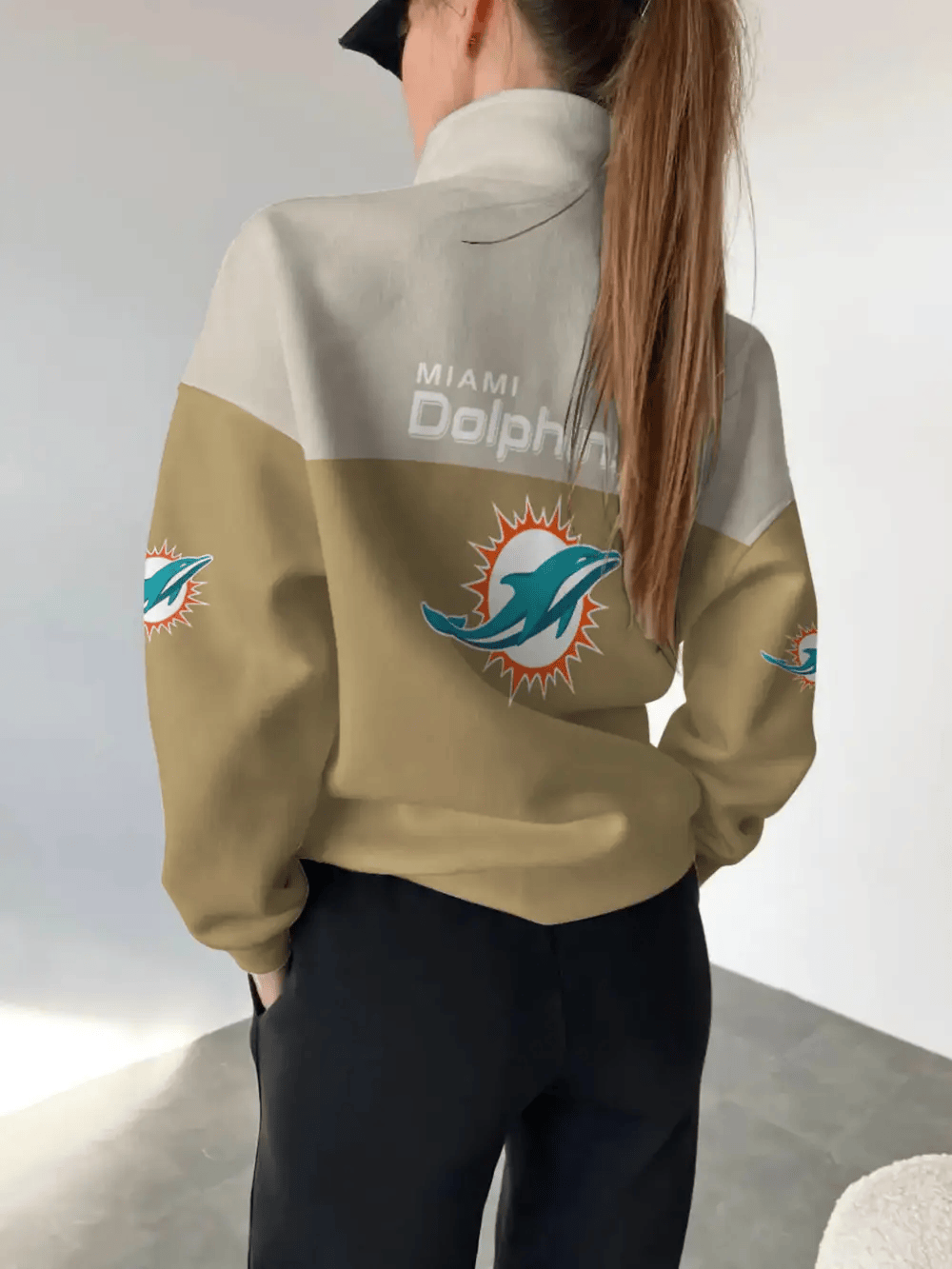 Miami Dolphins New Design Casual Snap Mockneck Pullover Sweatshirt SPTCSMPS039