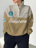 Miami Dolphins New Design Casual Snap Mockneck Pullover Sweatshirt SPTCSMPS039