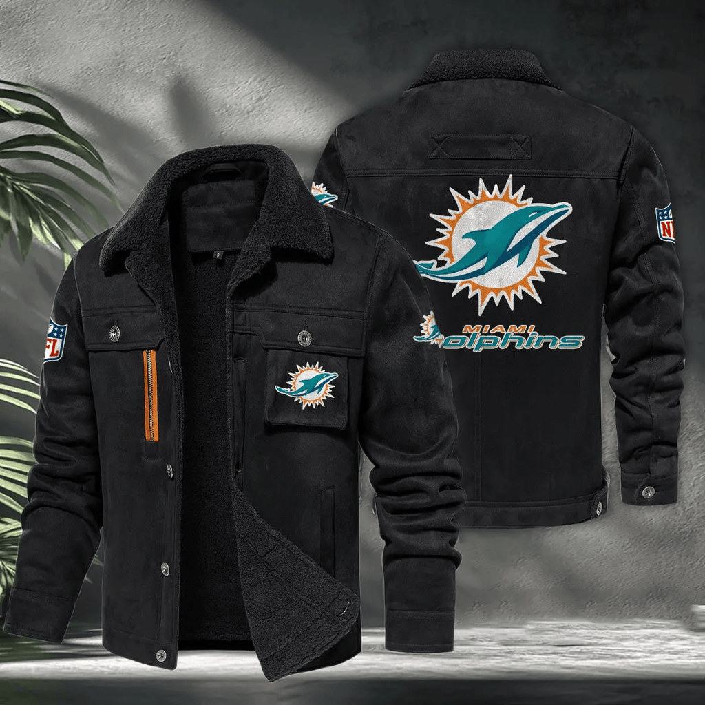 Miami Dolphins PURHLA020 Fur Collar Winter Casual Jacket