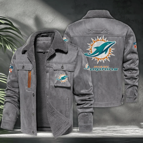 Miami Dolphins PURHLA020 Fur Collar Winter Casual Jacket