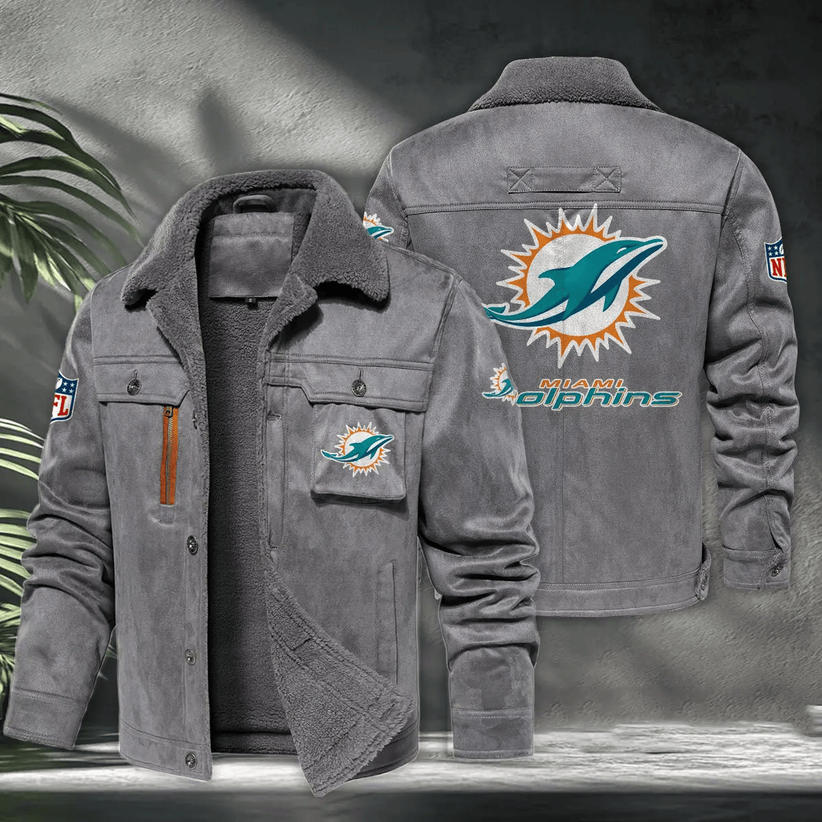 Miami Dolphins PURHLA020 Fur Collar Winter Casual Jacket