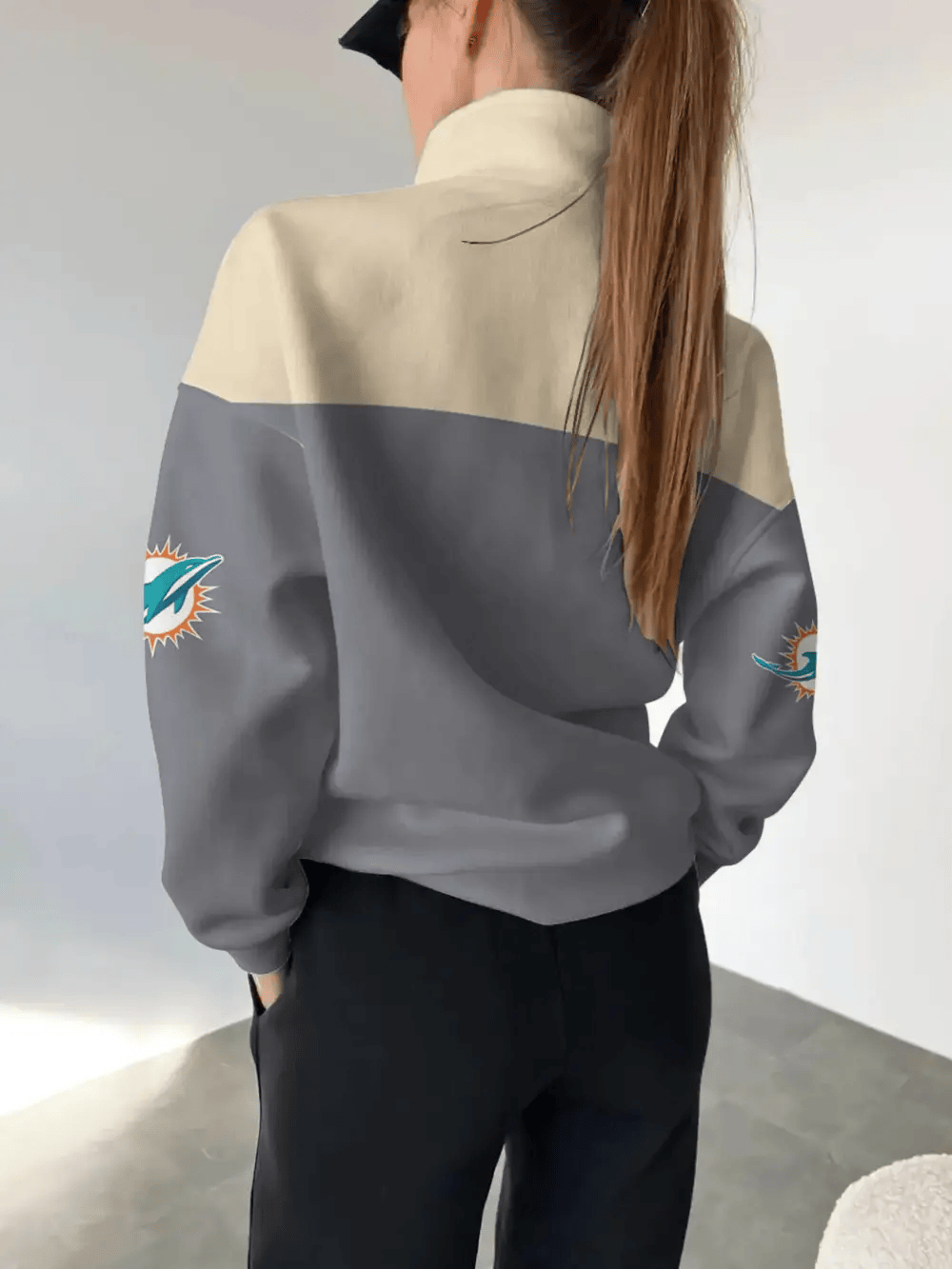 Miami Dolphins New Design Casual Snap Mockneck Pullover Sweatshirt SPTCSMPS023