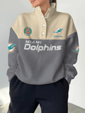 Miami Dolphins New Design Casual Snap Mockneck Pullover Sweatshirt SPTCSMPS023