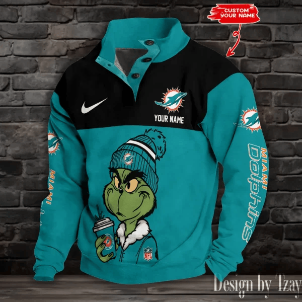 Miami Dolphins Premium Stand-Collar Game-Day Pullover - Engineered Warmth & Personalized Name S9DBSCH720