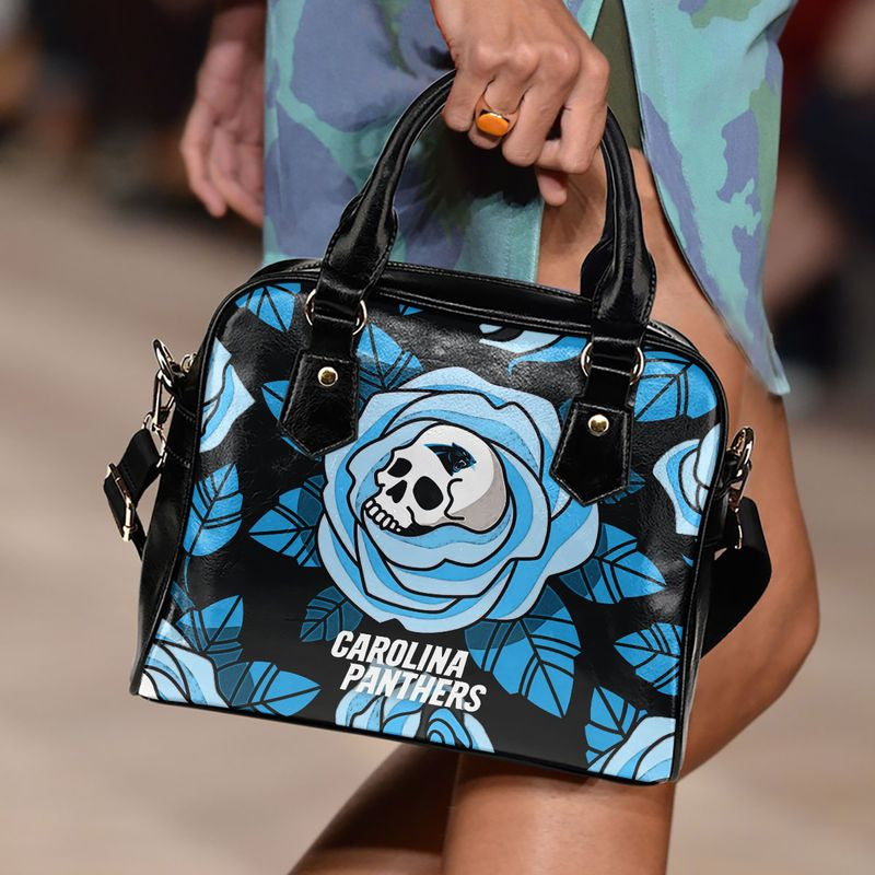 Carolina Panthers Skull and Rose Pattern Limited Edition Lady Leather Handbag NLA052532