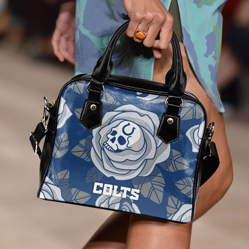 Indianapolis Colts Skull and Rose Pattern Limited Edition Lady Leather Handbag NLA052503
