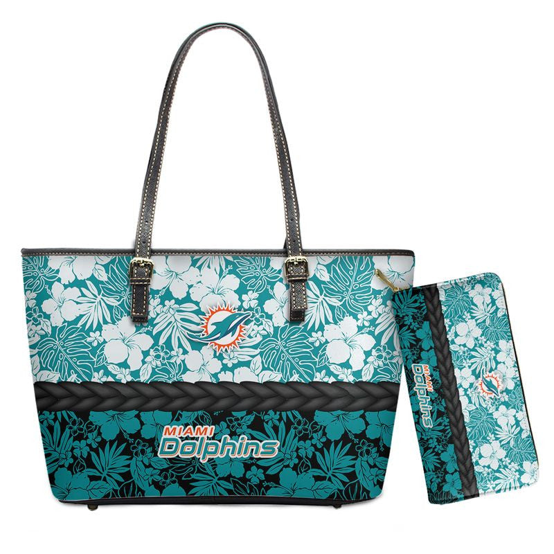 Miami Dolphins Hawaii Flower Pattern Limited Edition Tote Bag and Wallet NLA020008