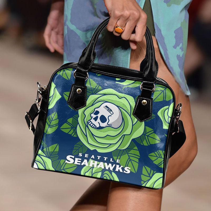 Seattle Seahawks Skull and Rose Pattern Limited Edition Lady Leather Handbag NLA052530