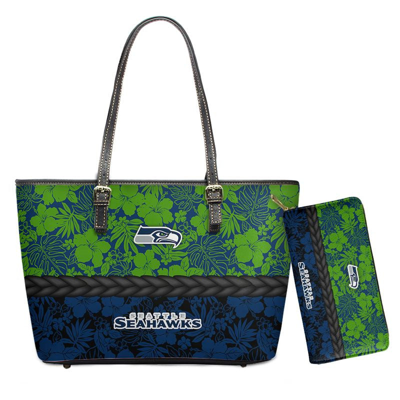 Seattle Seahawks Hawaii Flower Pattern Limited Edition Tote Bag and Wallet NLA020030