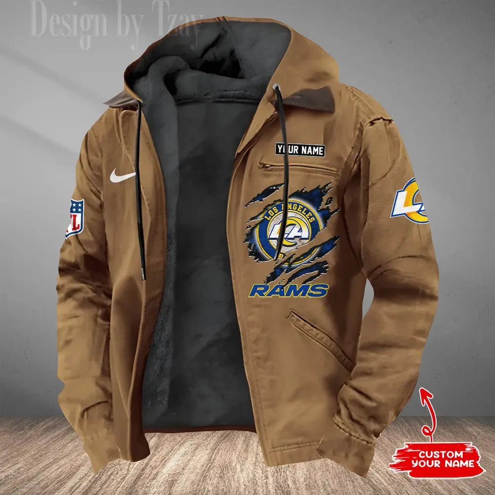 Los Angeles Rams Men's Casual Padded Jacket Hooded Trending 2026 SPTPJH180