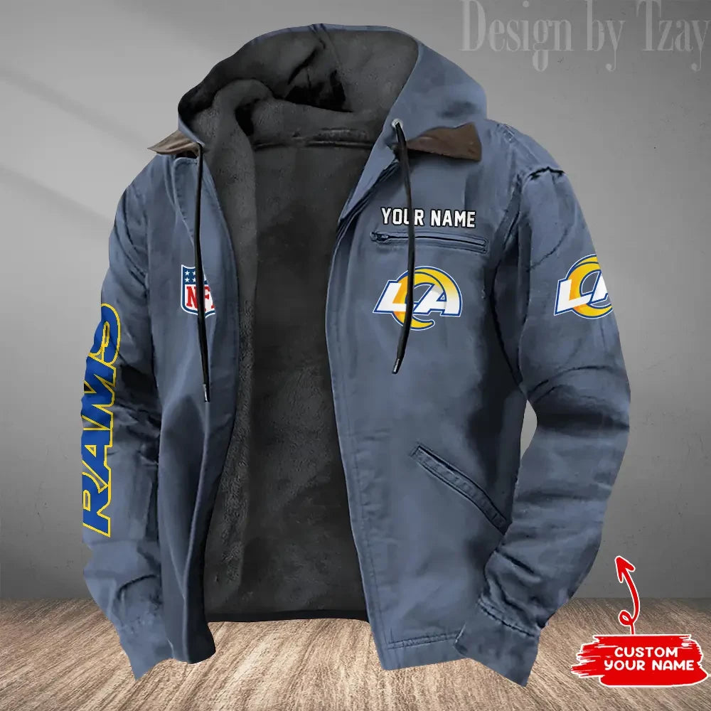 Los Angeles Rams Men's Casual Padded Jacket Hooded Trending 2026 SPTPJH084