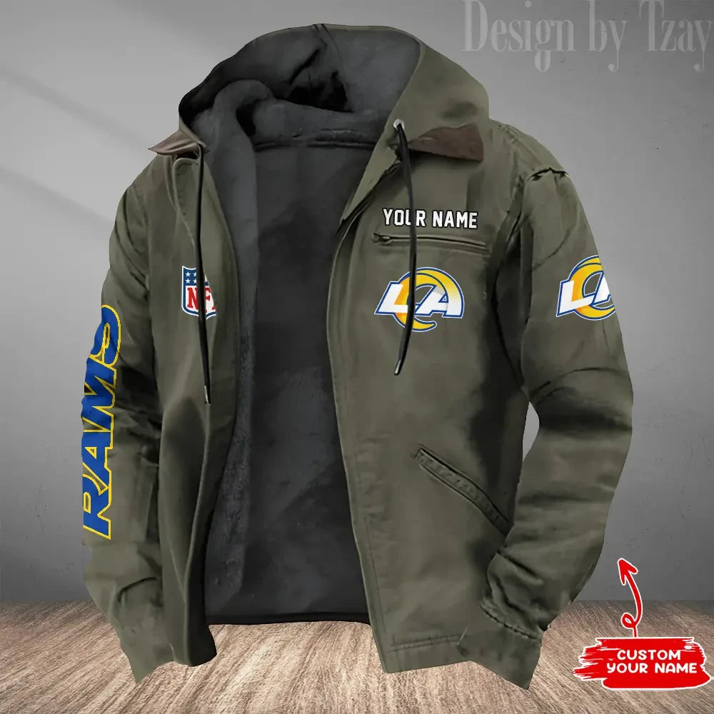 Los Angeles Rams Men's Casual Padded Jacket Hooded Trending 2026 SPTPJH084
