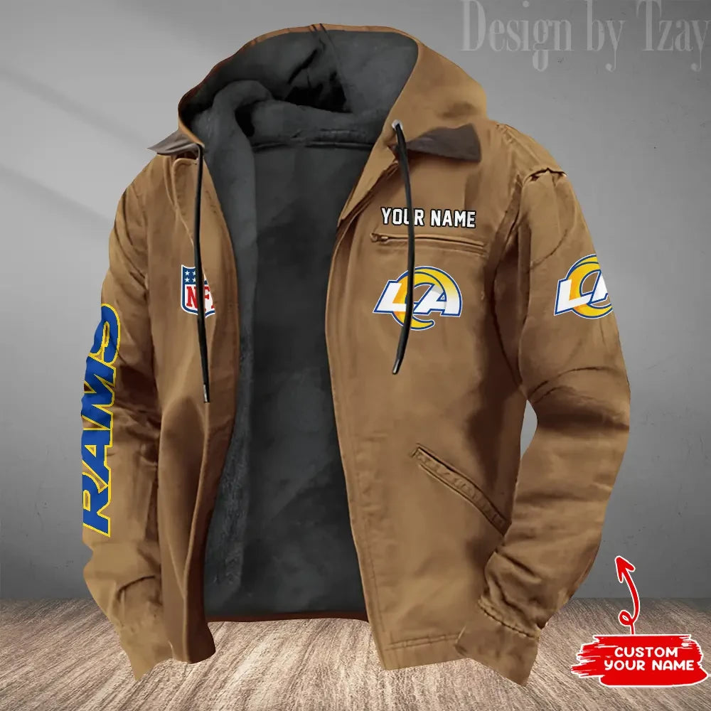 Los Angeles Rams Men's Casual Padded Jacket Hooded Trending 2026 SPTPJH084