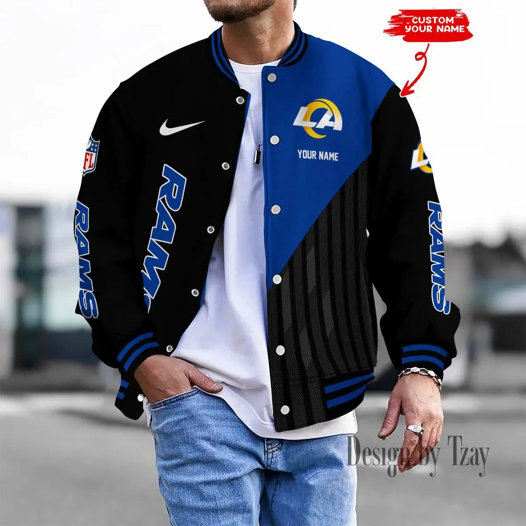 SPTBBJACKET115-Los Angeles Rams Personalized New Baseball Jacket Gifts For Fan