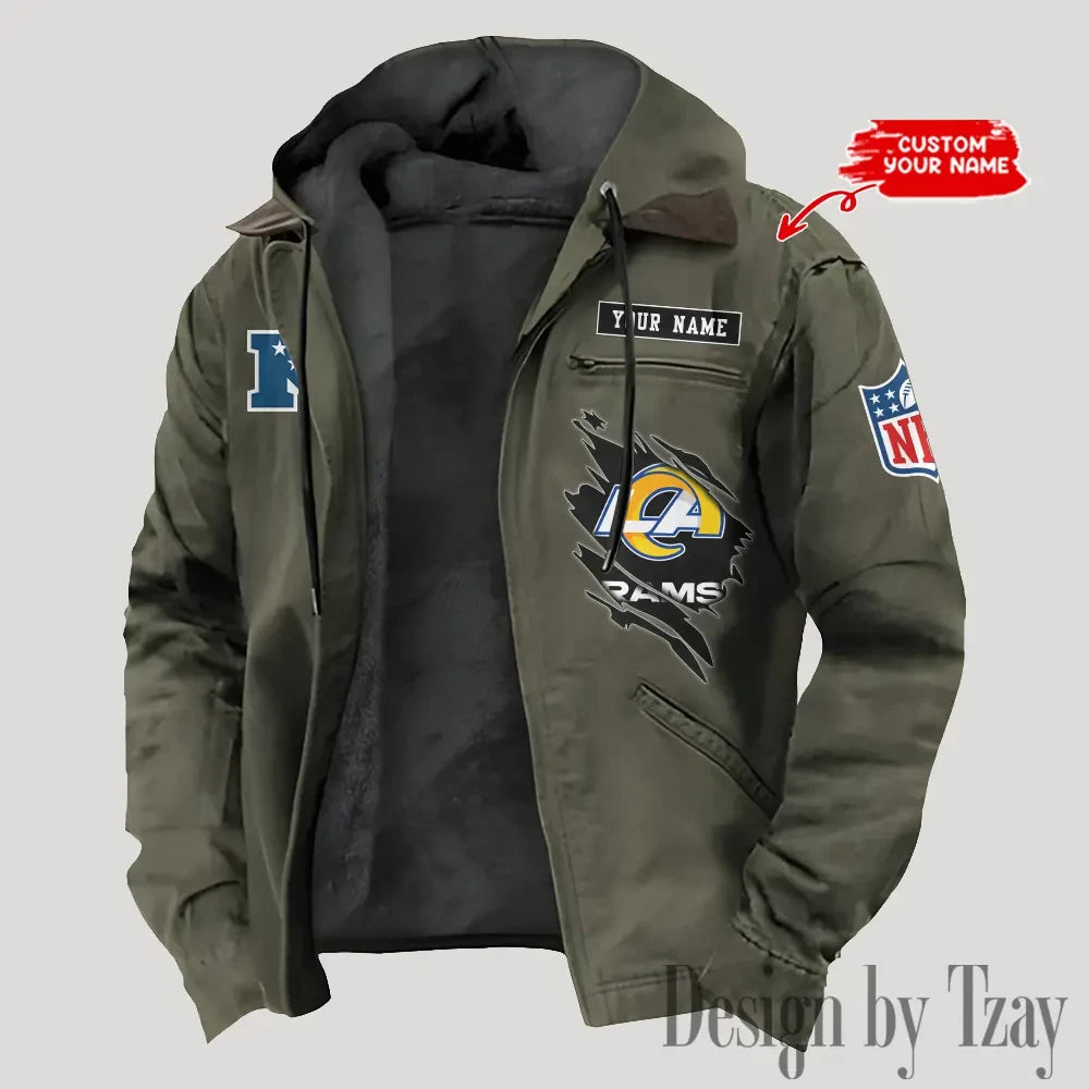 Los Angeles Rams Men's Casual Padded Jacket Hooded Trending 2026 SPTPJH148