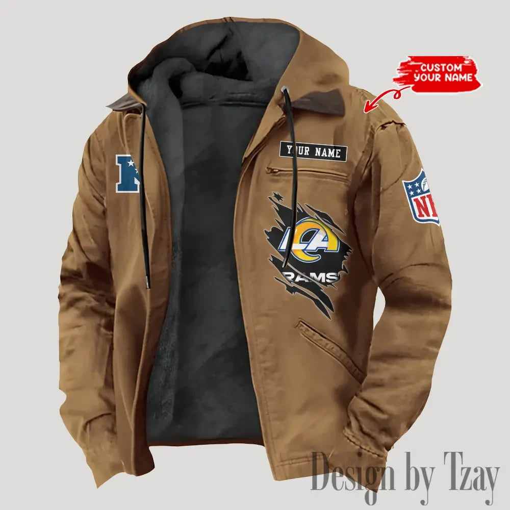 Los Angeles Rams Men's Casual Padded Jacket Hooded Trending 2026 SPTPJH148