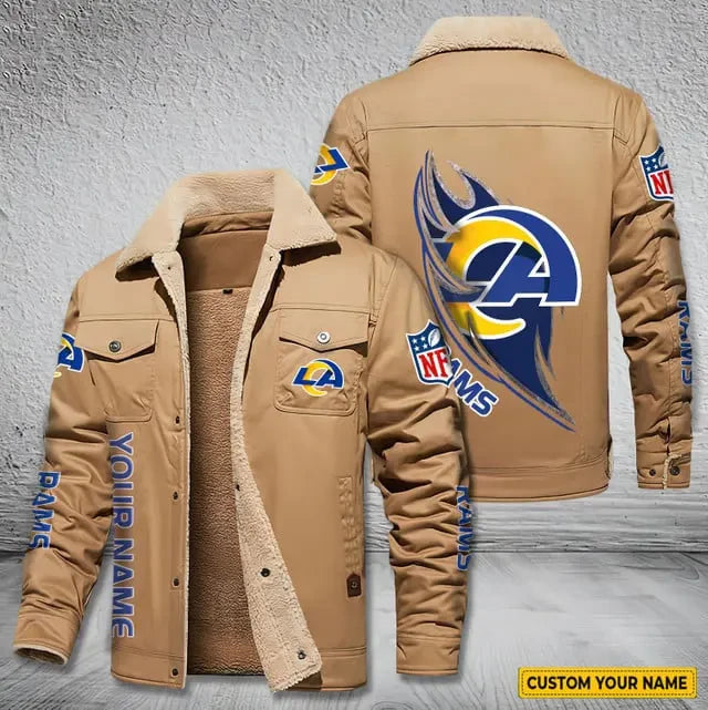 Los Angeles Rams Personalized Men's Winter Cargo Jacket Fur Collar Fleece S9WCJ019
