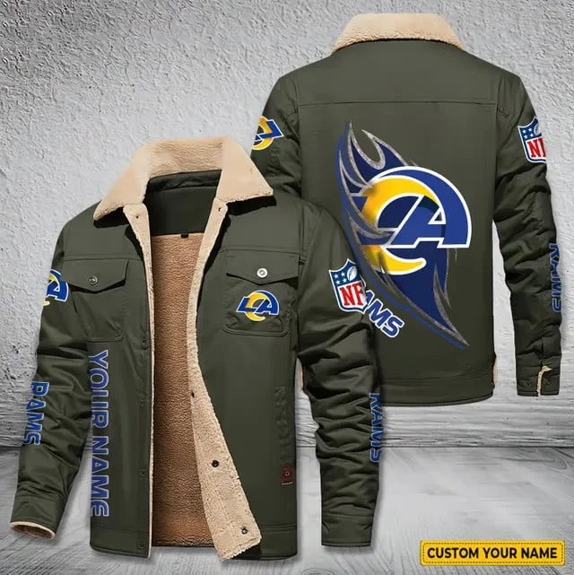 Los Angeles Rams Personalized Men's Winter Cargo Jacket Fur Collar Fleece S9WCJ019