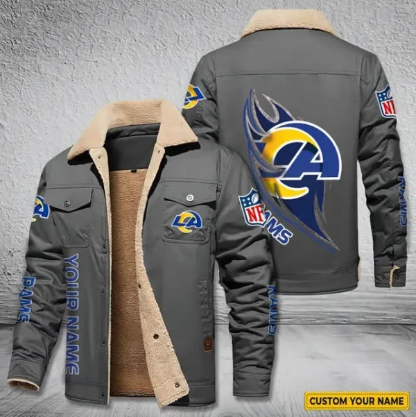 Los Angeles Rams Personalized Men's Winter Cargo Jacket Fur Collar Fleece S9WCJ019