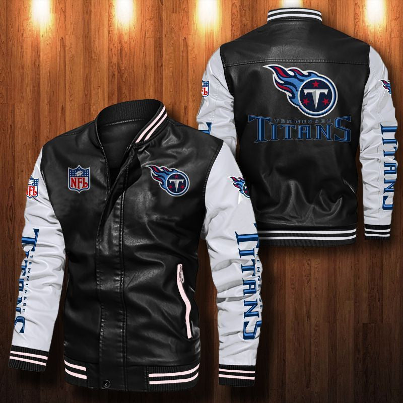 Signature Series Leather Jacket — Plush Sherpa Lining Tennessee Titans HVKE1038
