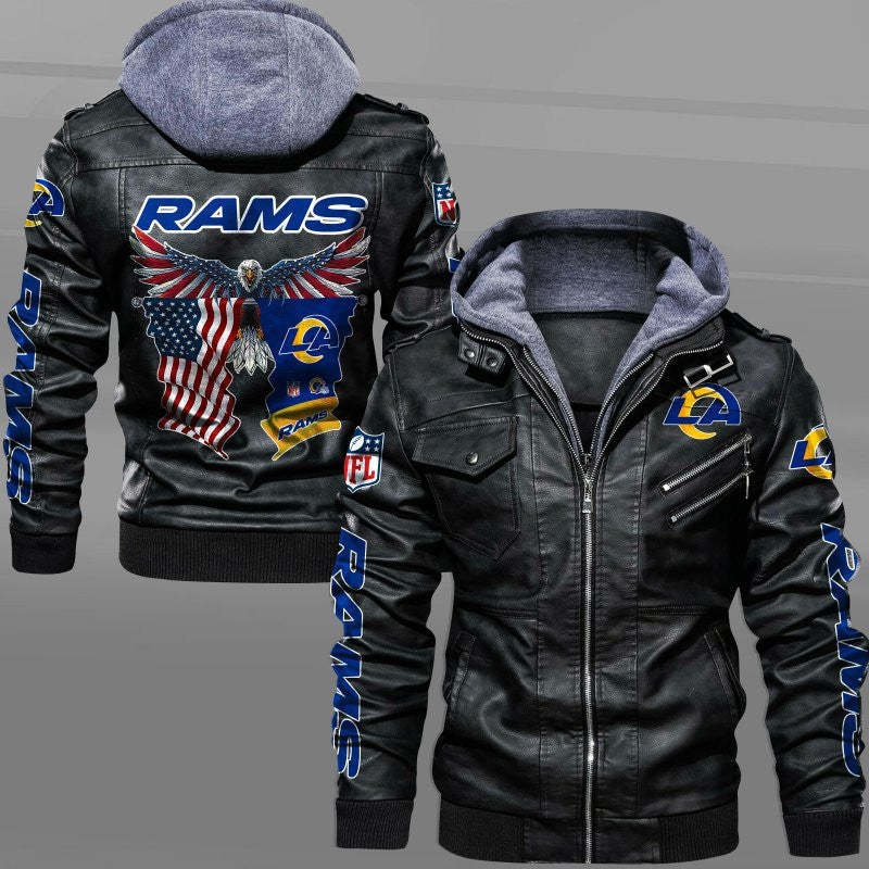 Los Angeles Rams HVKC7229 - Premium & Ultra-Thick Leather Jacket with Fleece Hood