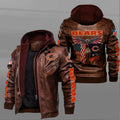 Chicago Bears HVKC7217 - Premium & Ultra-Thick Leather Jacket with Fleece Hood
