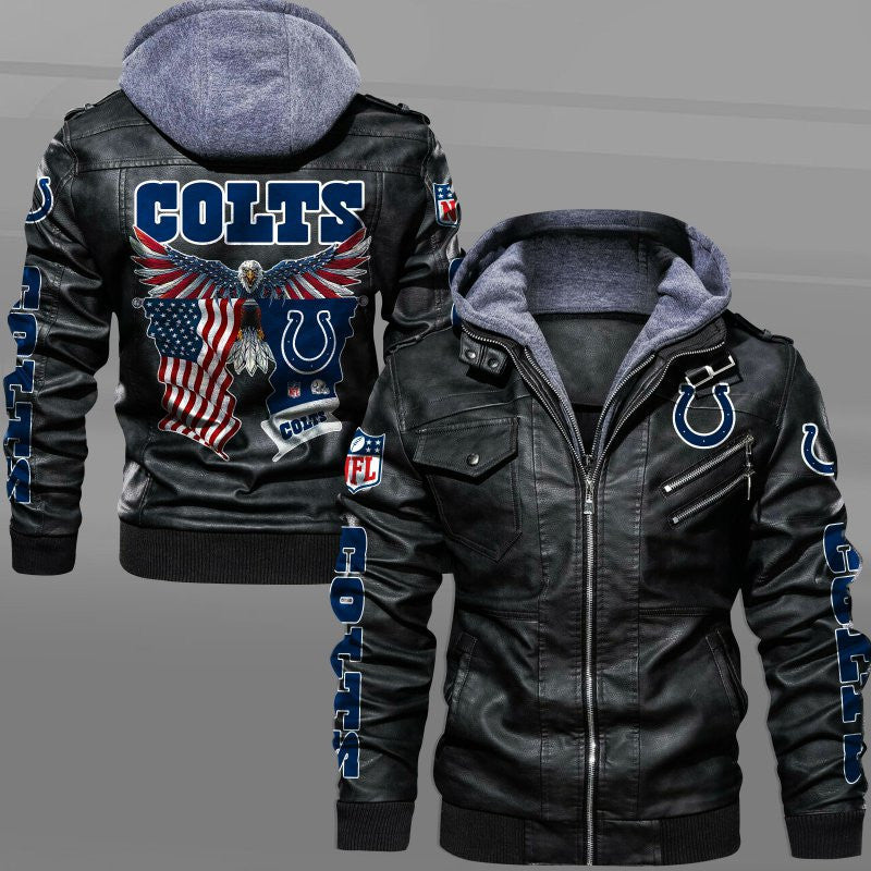 Indianapolis Colts HVKC7225 - Premium & Ultra-Thick Leather Jacket with Fleece Hood