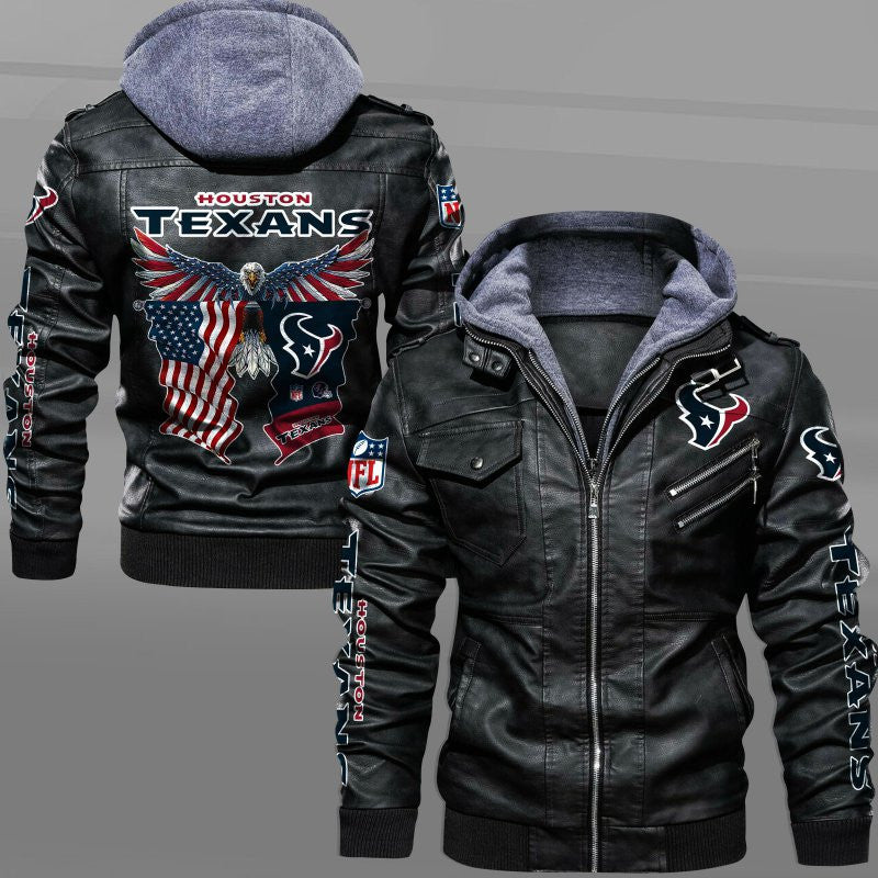 Houston Texans HVKC7224 - Premium & Ultra-Thick Leather Jacket with Fleece Hood