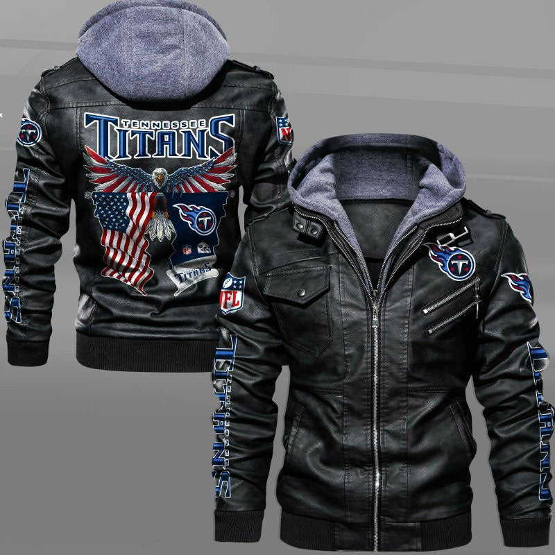 Tennessee Titans HVKC7242 - Premium & Ultra-Thick Leather Jacket with Fleece Hood