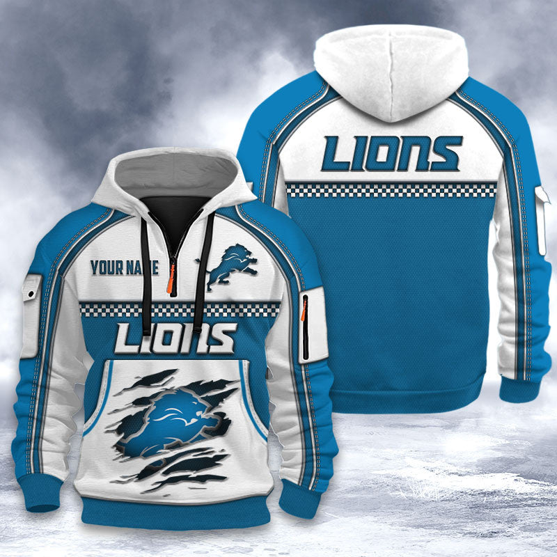Detroit Lions DMHT2523 3D Half-zip Hoodie