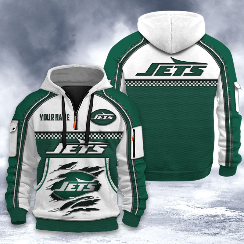 New York Jets DMHT2537 3D Half-zip Hoodie