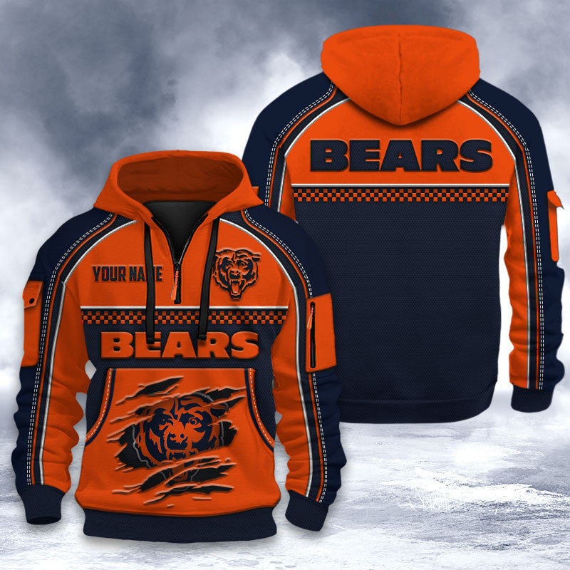 Chicago Bears DMHT2518 3D Half-zip Hoodie