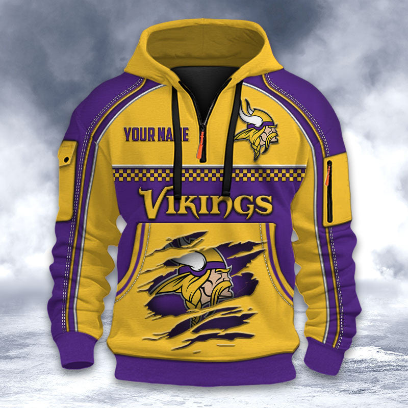 Minnesota Vikings DMHT2607 3D Half-zip Hoodie