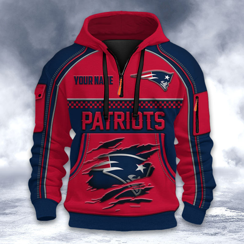 New England Patriots DMHT2608 3D Half-zip Hoodie